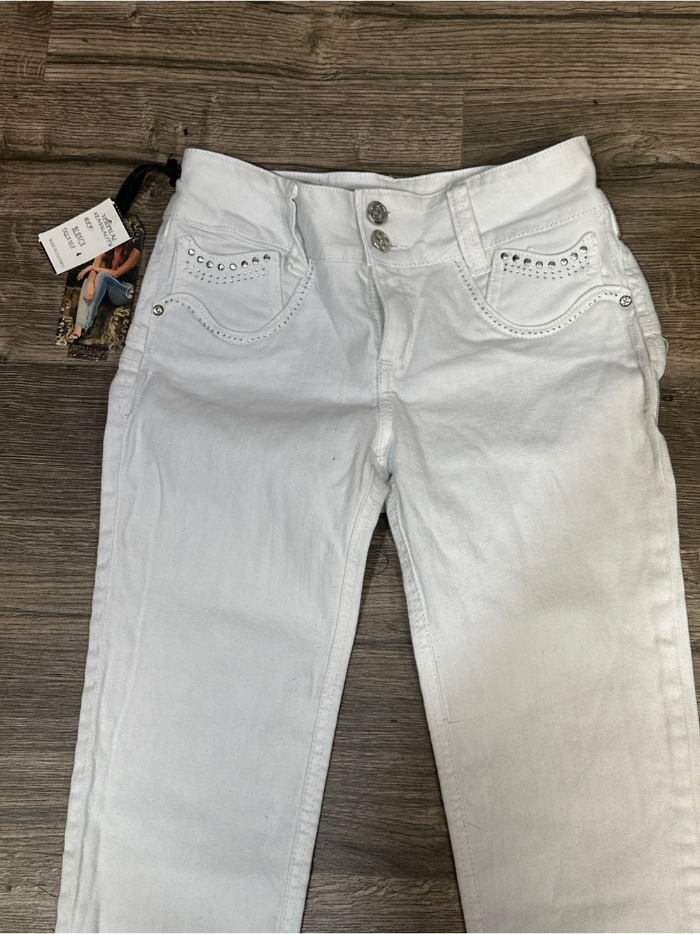 Virtual Sensuality VS Jeans White Colombian Stretch Rhinestone Jeans Size 4 - Picture 7 of 9